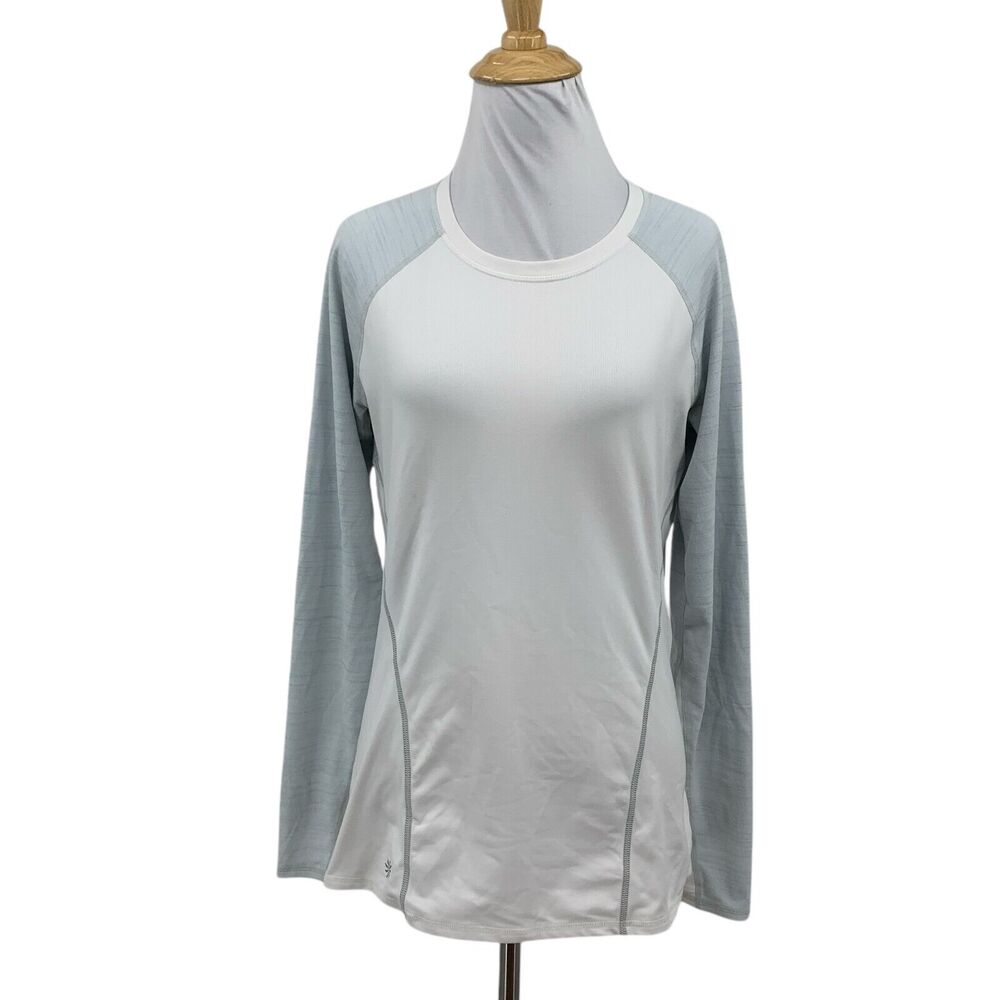Athleta T Shirt Womens S Small White Gray Running Wild Crew Raglan Sleeve Tee